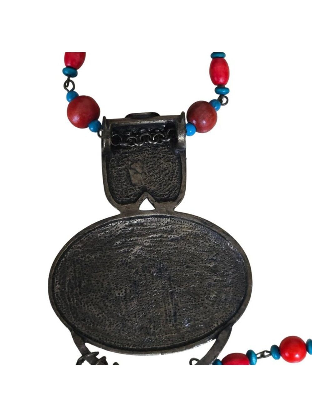 Boho Statement Necklace Set Red Blue Beads Dangle Pendant 19" Earrings - Picture 16 of 16